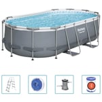 Bestway - Power Steel - Piscine tubulaire avec pompe de filtration et échelle de piscine - 427x250x100 cm - Rectangulaire