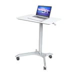 Seville Classics Airlift Sit-Stand Rolling Height Adjustable Student Classroom Laptop Home Office Chariot de Bureau pour Ordinateur Portable, Bois d'ingénierie Métal Aluminium, Blanc, 71 x 50 cm