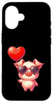 Coque pour iPhone 16 Saint Valentin Amour Porcinet Cœur Amoureux Ballon Lunettes de soleil