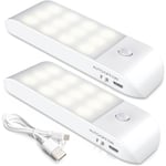 Automatisk LED-nattlampa [2-pack], 12 LED USB-uppladdningsbar garderob nattlampa med rörelsesensor och ljussensor, 3 lägen (auto/på/av) med magnetisk