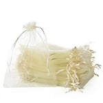 YFZYT Sacs Organza 50 PCS, Sachet Organza Pochettes Cadeau Avec Cordon, Sachets Bijoux Sachets De Lavande Grande Taille Pour Noël, Fête, Faveur De Mariage (30x40cm, Couleur Beige)