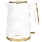 Salter EK5031WHT Palermo Electric 1.7L Kettle - 3000W Rapid Boil, 360° Swivel Base, Auto Shut-Off, Boil-Dry Sensor, Anti-Limescale Filter, Easy View Water Window, Strix Controller, White & Gold