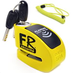 FR Sécurité FR410Y Bloque Disque Moto Homologué SRA, Plus Dissuasive, Alarme ON/Off 120dB Activation Optionnelle, Serrure Anti-Perçage Haute Sécurité, Cadenas Antivol Bloc Roue pour Moto Scooter