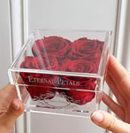 A 100% Real Roses That Last Years - Eternal Petals, Handmade in UK – Four Roses, White Gold Quartet (Deep Red)