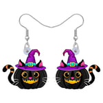 BAMAY Acrylique Halloween Chapeau de Sorcière Boucles d'oreilles Chat Noir Pendentifs Bijoux Chat Mignon Cadeaux pour Femmes Filles Charms (Noirlu Violette)