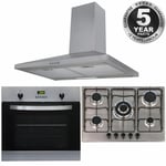 SIA 60cm Stainless Steel Single Fan Oven, 70cm Gas Hob & Chimney Cooker Hood Fan