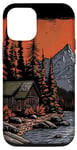 Coque pour iPhone 15 Cabane de montagne au clair de lune - Design rustique de paysage naturel