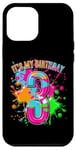 Coque pour iPhone 15 Pro Max T-shirt 3ème anniversaire pour filles et garçons. Éclaboussures de peinture de 3 ans