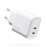 Chargeur Usb-C Double Gan Iii 45w Blanc, Chargeur Gan Double Usb C Solide Prise Usb C Type C Pour Iphone 15/Pro, Samsung Galaxy S23 Ultra S22, Note 20/10, Ipad Pro, Pixel, Macbook Air