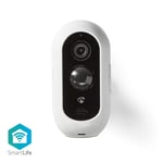 Nedis SmartLife udendørskamera | Wi-Fi | Full HD 1080p | IP65 | Maks. batteritid: 6 Måned | Cloud Storage (mulighed) / microSD (ikke inkluderet) | 5 V DC | Med bevægelsessensor | Nattesyn | Hvid