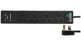 Pro Elec PEL00103 4 Way 2 USB Surge Protected Extension Lead, Black, 5m