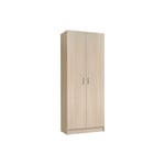 Mobimarket - Armoire polyvalente avec deux portes battantes et deux étagères réglables en hauteur, couleur chêne, 73 x 37 x h180 cm