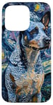 Coque pour iPhone 15 Pro Max Blue Heeler Starry Night Australian Battle Dog Art