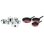 Lagostina Euforia Batterie de Cuisine pour Induction, Gaz et Four en Acier Inoxydable 18/10, 11 Pièces & Cucina Mediterranea Set de poêles anti-adhésives, aluminium