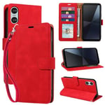 GOTOURED for Sony Xperia 10 VI Case Wallet,4 Card Slots [RFID Blocking] [Wrist Strap] [Kickstand] Magnetic Shockproof Protective Leather Flip Cases Cover for Sony Xperia 10 VI (Red)