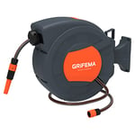GRIFEMA G301-25 Retractable Garden Hose Reel Wall Mounted, 25M+2M Hose Pipe Reel, 180° Rotate, Automatic Rewind with Adjustable Nozzle, Grey