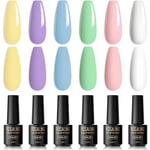 UV-nagellack, 6 färger, pastell, makron, shellak, nagellack, rosa, blå