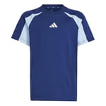 adidas Unisex Kids Seasonal Essentials Colorblock T-Shirt, Dark Blue/Glow Blue/White, 15-16 Years