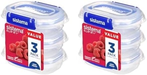 Sistema KLIP IT PLUS Food Storage Containers | 180ml Rectangle | Leak-Proof, Stackable & Airtight Fridge/Freezer Food Boxes with Lids | BPA-Free Plastic | Blue Clips | 3 Count (Pack of 2)