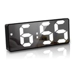 JQGO Alarm Clock Digital Battery Powered, LED Travel Alarm Clocks Beside Mains Powered Non Ticking with Snooze Temperature Date Time Brightness Adjustable for Kids Adults (Black)