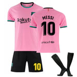 Barcelona Hemma Rosa Fotbollströja Barn Pojkar Jersey Set Shorts Med Strumpor 2020-2021 Nr 10 Messi #28