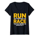 Womens Run With Endurance the Race That Set Before Us V-Neck T-Shirt