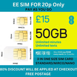 Special Offer UK EE Sim Card Pay As You Go Trio Size Standard Micro Nano For 20p