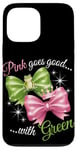 iPhone 13 Pro Max Pink Green Bow Tie Frog Princess Fun Outfit Case