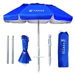 AMMSUN Parasol de plage de voyage pliable de 1,8 m avec ancre de sable, inclinaison et grille d'aération UPF 50 + protection UV pour valise, parasol de plage portable compact et pliable pour terrasse,