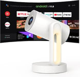 Vidéoprojecteur 4K Android TV 11.0 Intégré Netflix Certifié,Projecteur Plafond Rotatif 300ANSI/Auto Keystone/Compatible avec Chromecast/5G WiFi,Starfish- Blanc