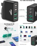 USB C Plug, Aioneus 40W 4-Port Fast Charging Plug C Charger Dual Black