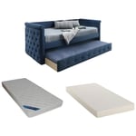 Lit banquette gigogne louise - 2x90x190cm - Tissu bleu + matelas