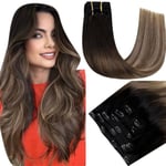 RUNATURE Extension Cheveux Naturel Clip Balayage Noir Blond Extension A Clip Cheveux Ombre Noir Marron Avec Blond Extension Cheveux Naturel Clip Remy Hair 14 Pouces/35cm 7Pcs/70g #1B/6/27