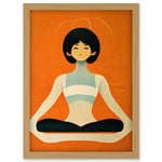 Peaceful Japan Woman In Yoga Pose Orange Black Quirky Artwork Framed Wall Art Print A4