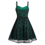 Janly Clearance Sale Women's Evening Dress, Female Plus Size Halloween Lace Mesh Patchwork Sleeveless Camisole Mini Dress, for Nightclub Wedding Season Bridesmaid (Green-L)