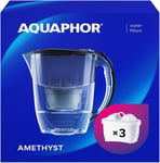 AQUAPHOR Water Filter Jug 2.8L Amethyst Black 3 MAXFOR+ Filters, Reduces Limesca