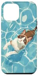 Coque pour iPhone 13 Pro Max Chat en raquettes à neige dans l'eau de la piscine pour maman papa enfants