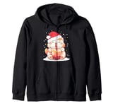 Cute Cat Boba Milk Bubble tea Christmas Santa Hat Funny Xmas Zip Hoodie