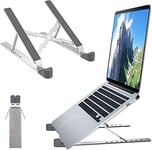 Finibo Portable Laptop Stand for Desk, Ergonomic Aluminum Laptop Holder, 8 Levels Adjustable Laptop Riser, Cooling Stand Compatible with MacBook, Dell, HP, and More 10-15.6” Laptops & Tablets (Silver)