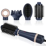 Ensemble de Styler 4 EN 1, PARWIN PRO BEAUTY Brosse Soufflante et Sèche Cheveux, avec 4 Accessoires, Sécher, Lisser, Donner du Volume et Coiffer, Brosse Seche Cheveux de Soins Ioniques, 1000W (Bleu)