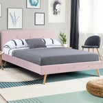 Idmarket - Lit double scandinave oslo avec tête de lit et sommier 140 x 190 cm tissu rose clair effet velours