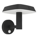 Eglo Applique murale extérieure LED Dreoli, lampe solaire puissante avec détecteur de mouvement, éclairage mural d'extérieur en plastique noir, IP44