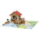 Jeujura-La Cabane de Pêche-90 pièces Bois Naturel-Un Tapis Nombreux Accessoires-Jeu de Construction-Âge Minimum : 3 Ans, 8219, Multicolore