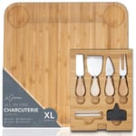 LaDonna Bamboo Cheese Board & Cheese Knife Set | Charcuterie Boards, Cheese Board Gift Set with Drawer | Serving Tray Kitchen Accessories Cheese Board and Knife Set for Parties