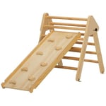 AIYAPLAY Triangle d'escalade, 3 en 1 Toboggan en Bois pour Grimper et Glisser, Aire de Jeux, pour Enfants 18-48 Mois, Charge Max. 50 kg, Bois Naturel