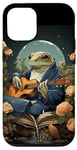 Coque pour iPhone 15 Pro Grenouille jouant de la guitare la nuit avec lune, fleurs, étang, anime