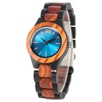 MKDLB Wooden watch Unique Sapphire Blue Face Wooden Watches Handmade Full Wooden Band Quartz Watch Women's Watches Ladies Dress Clock,Blue Dial