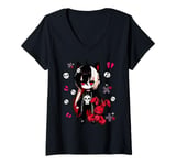 Womens Chibi Kawaii Emo Pastel Goth Girl Japanese Creepy Anime V-Neck T-Shirt