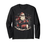 Rockstar Santa playing drums, Rock N Roll Christmas funny Long Sleeve T-Shirt