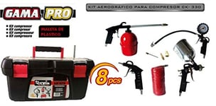 Cevik CAKIT8PRO - Kit aérographe pour Compresseur. 8 pièces: Pistolet pulvérisateur, huile, soufflante, gonfleur, Spiral 5 My 3 buses